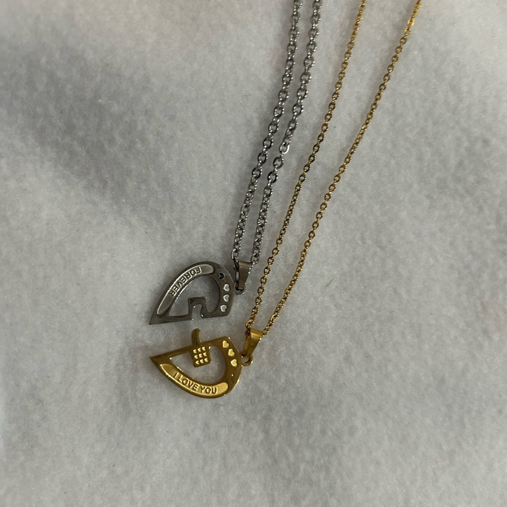 Gold and Silver Heart Pendant Necklace - Picture 4 of 5